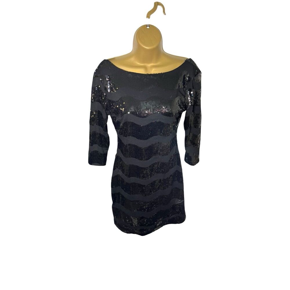 As U Wish Black Sequin Wave Stripe Bodycon Mini Dress S Juniors Open Back Party